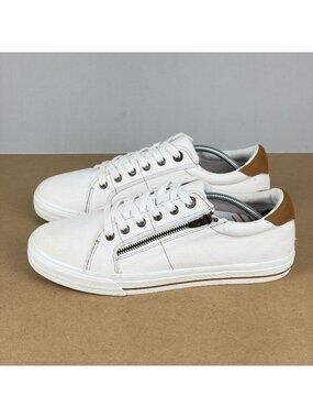Taos Z Soul Canvas Casual Sneakers Shoes Womens 11 Wide White Tan Lace Zip